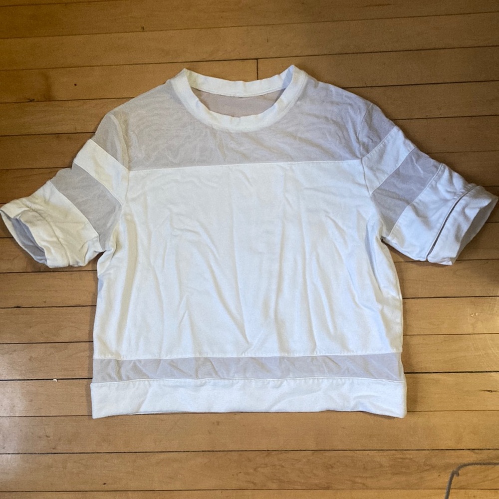 ALO Yoga White Mesh-Panel Crop Top